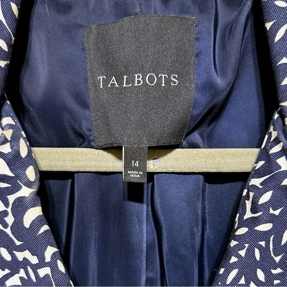 Talbots Floral Print Trench Coat In Navy and White Lined Blue Button Size 14 - Picture 2 of 10